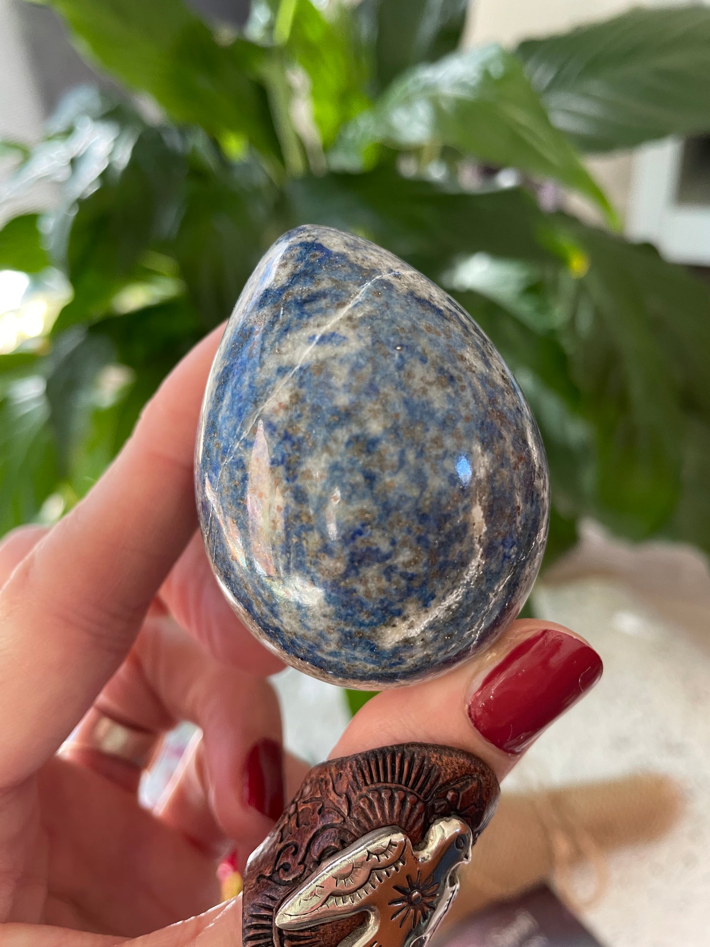 Lapis Lazuli Egg Includes Hematite Ring