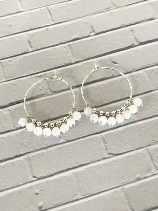 Rainbow Moonstone Faceted Hoops
