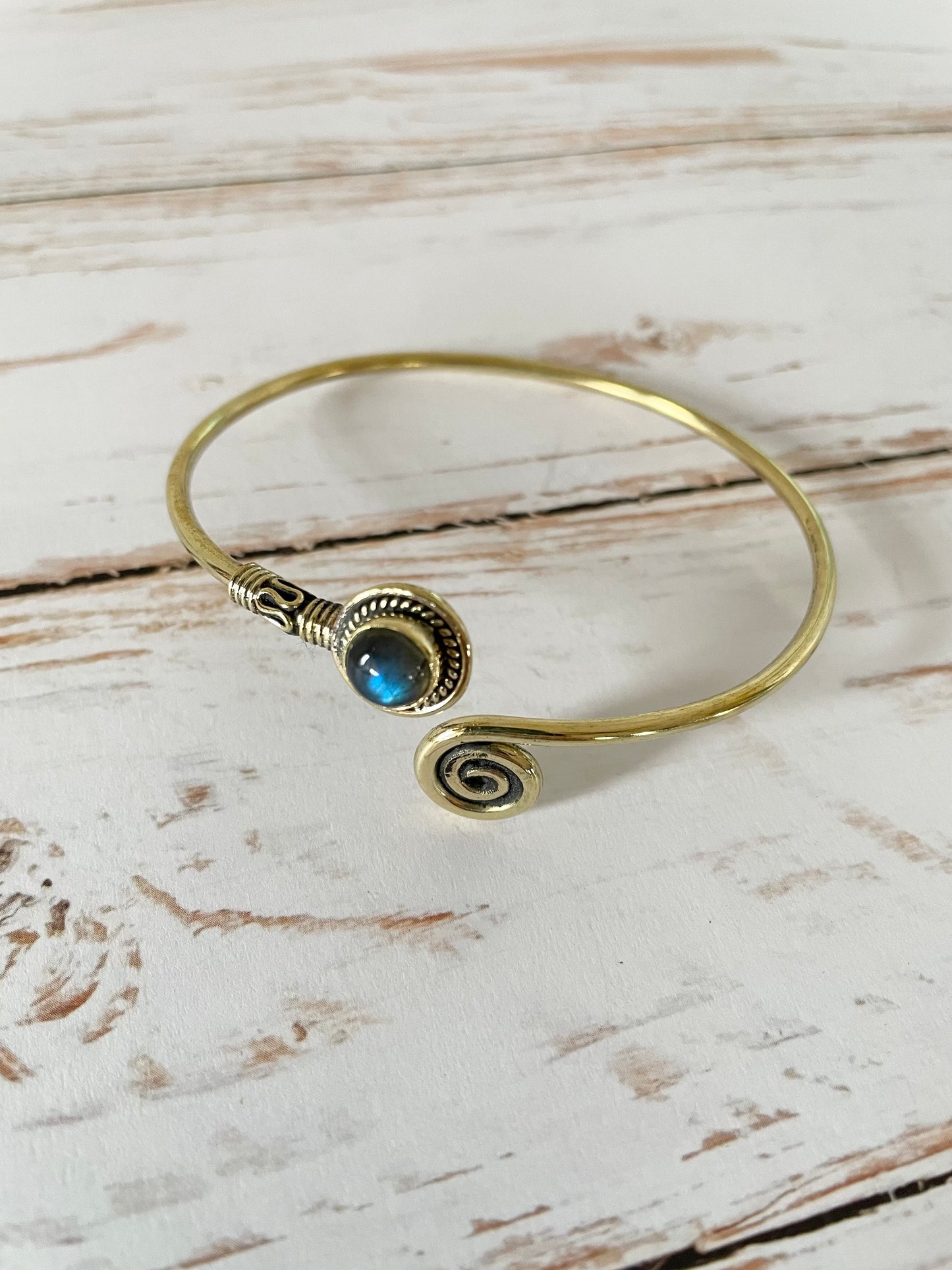 Labradorite Brass Cuff ~ adjustable