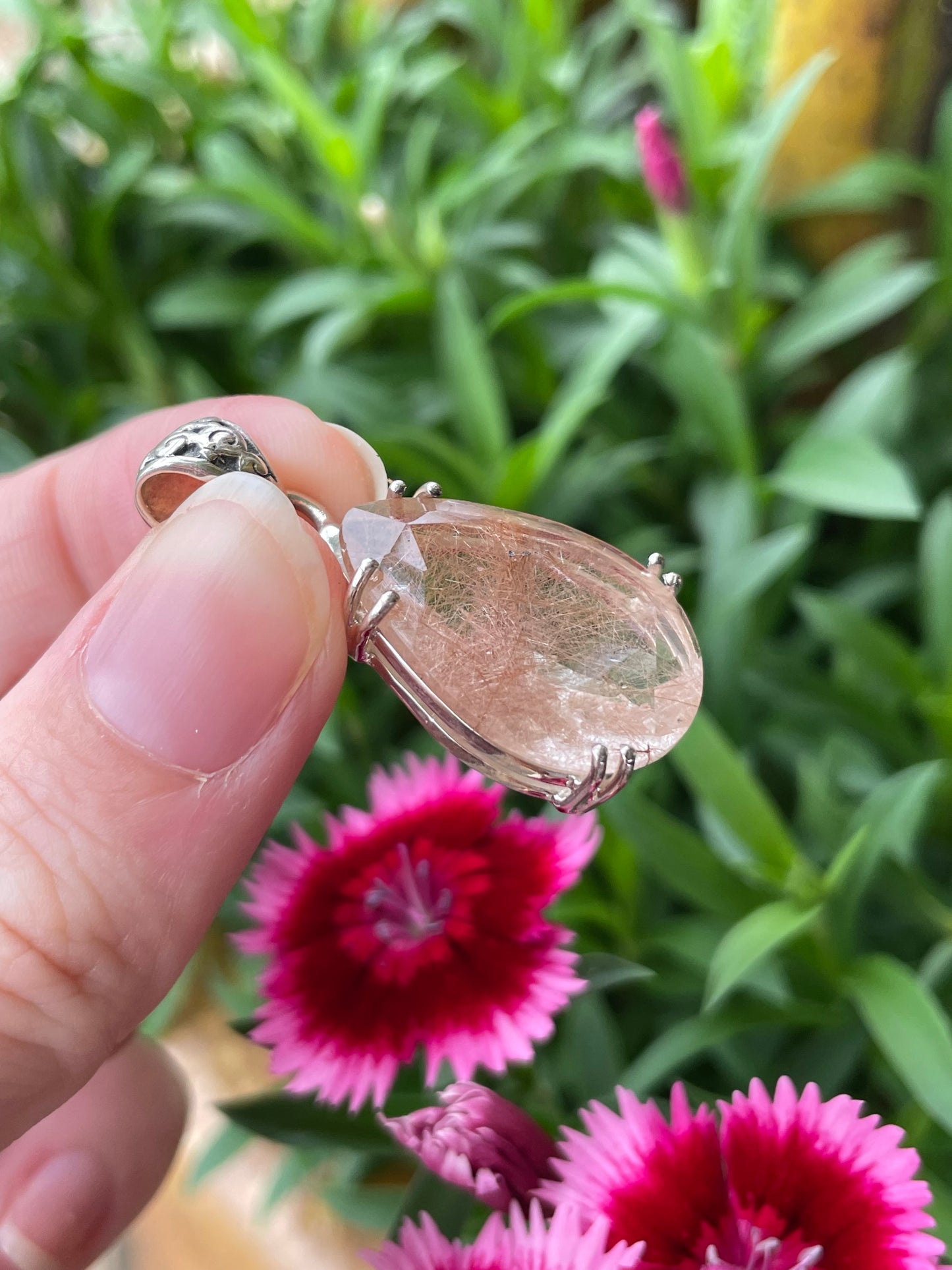 Golden Rutile Quartz Silver Pendant