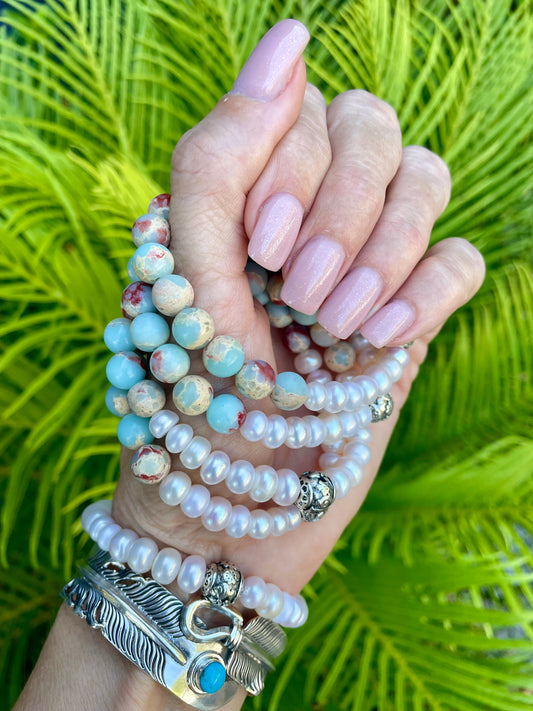 Pearl & Shoushan Jasper gemstone Bracelet