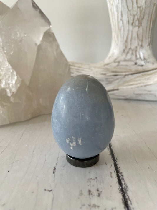 Angelite Egg Includes Hematite Ring