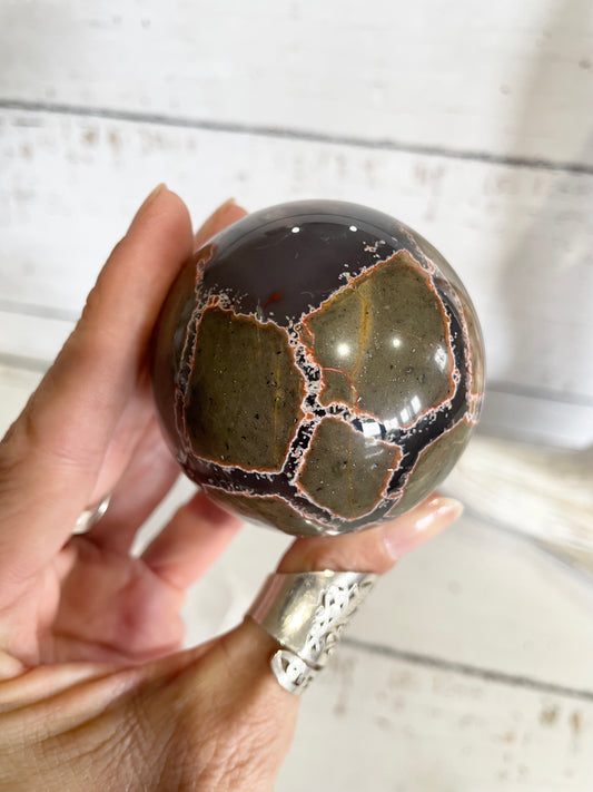 Football Agate Sphere Includes Wooden Holder