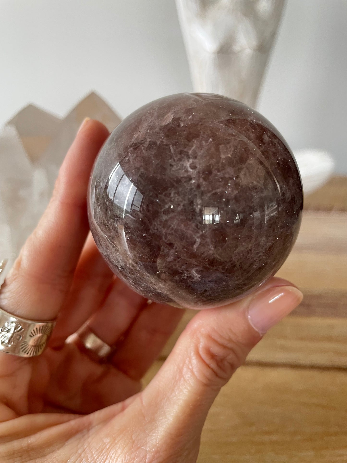 Strawberry Quartz Sphere Includes Wooden Holder