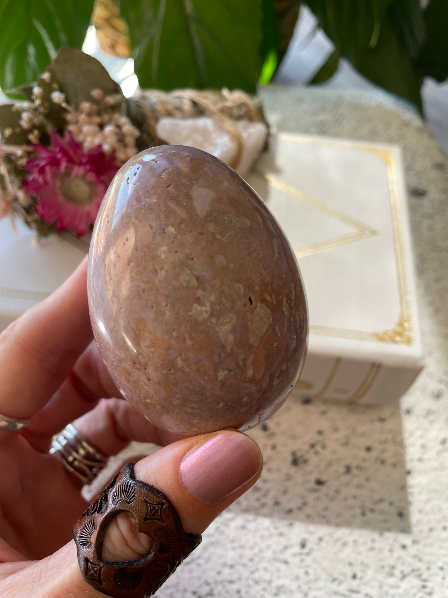 Phosphosiderite/Hope Stone Egg Includes Hematite Ring