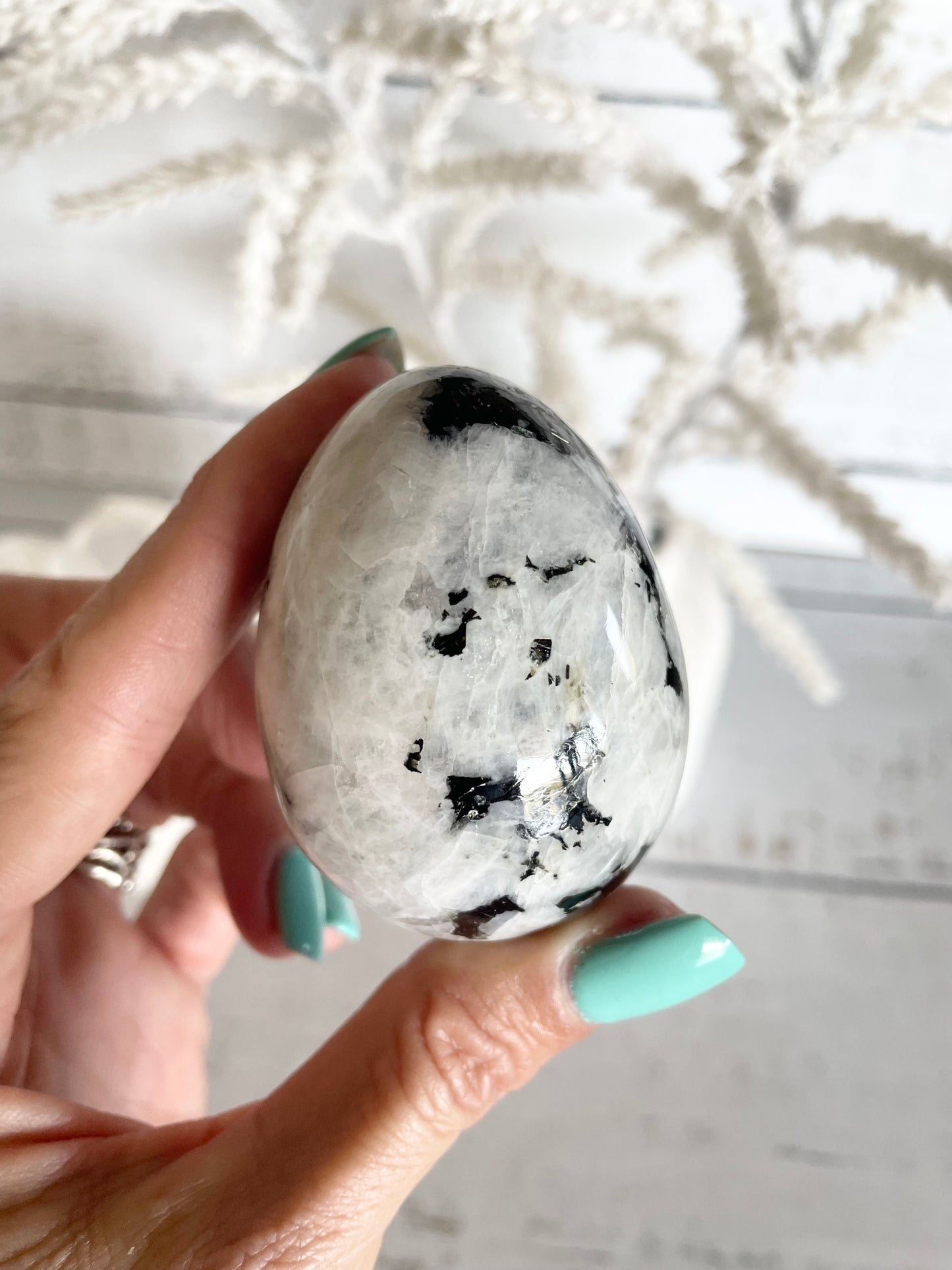 Rainbow Moonstone Egg with holder