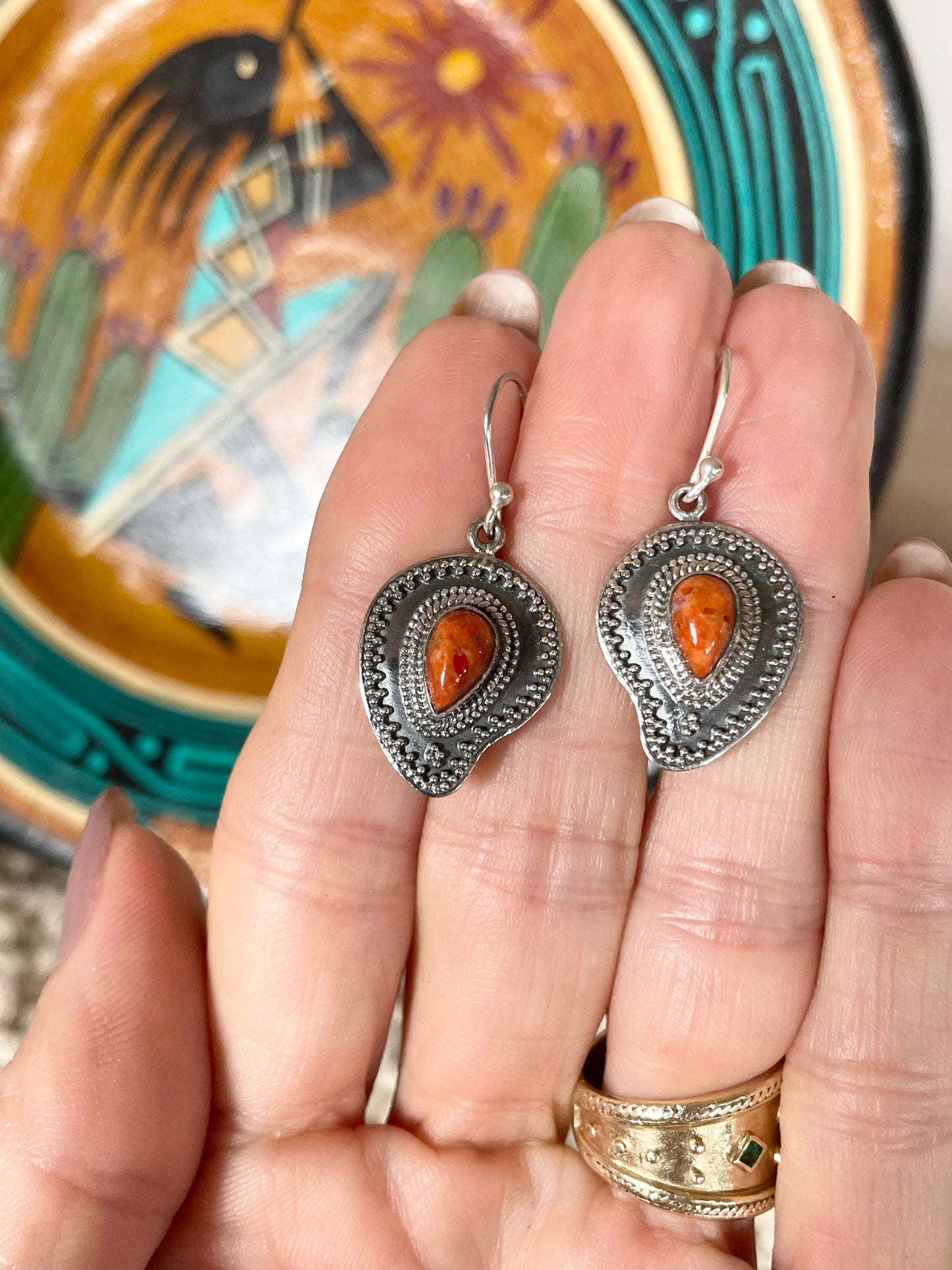 Red Coral Silver Dangles
