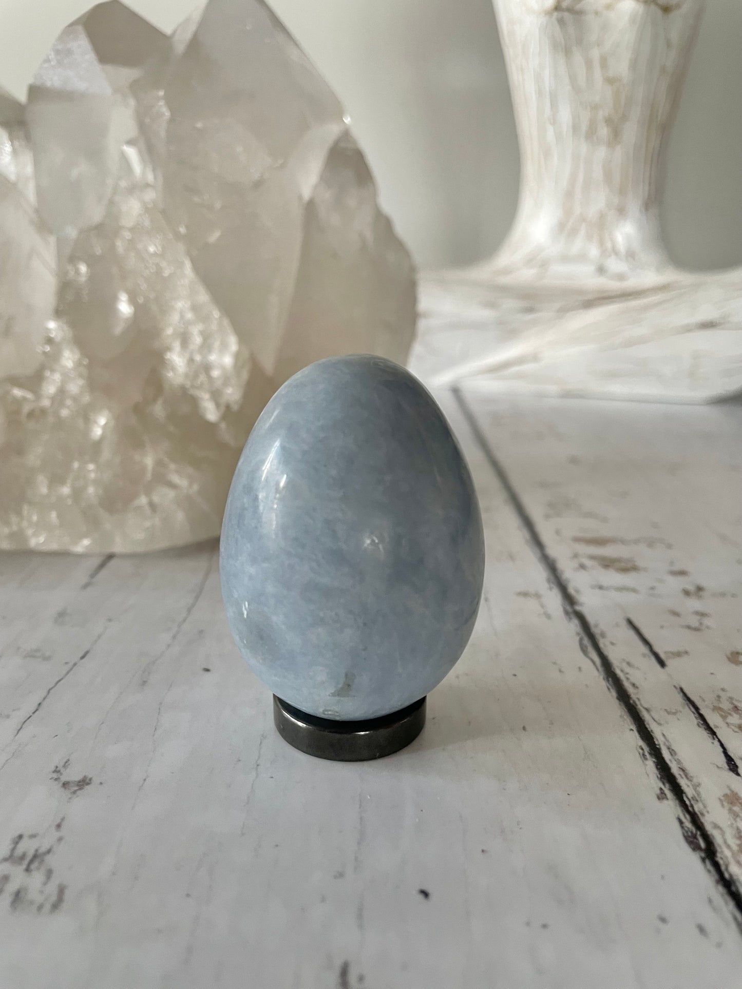 Angelite Egg Includes Hematite Ring