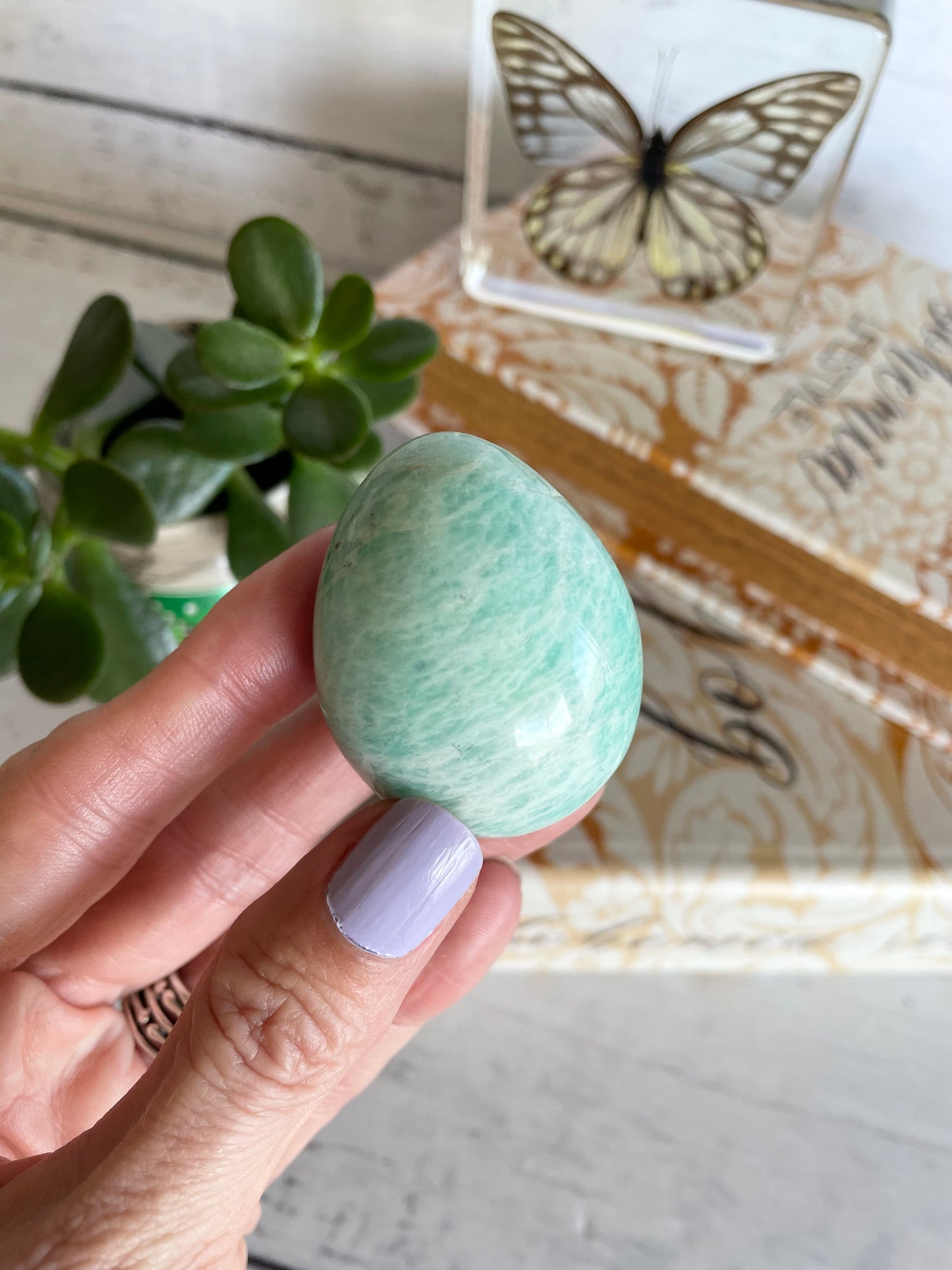 Amazonite Egg Includes Hematite Ring