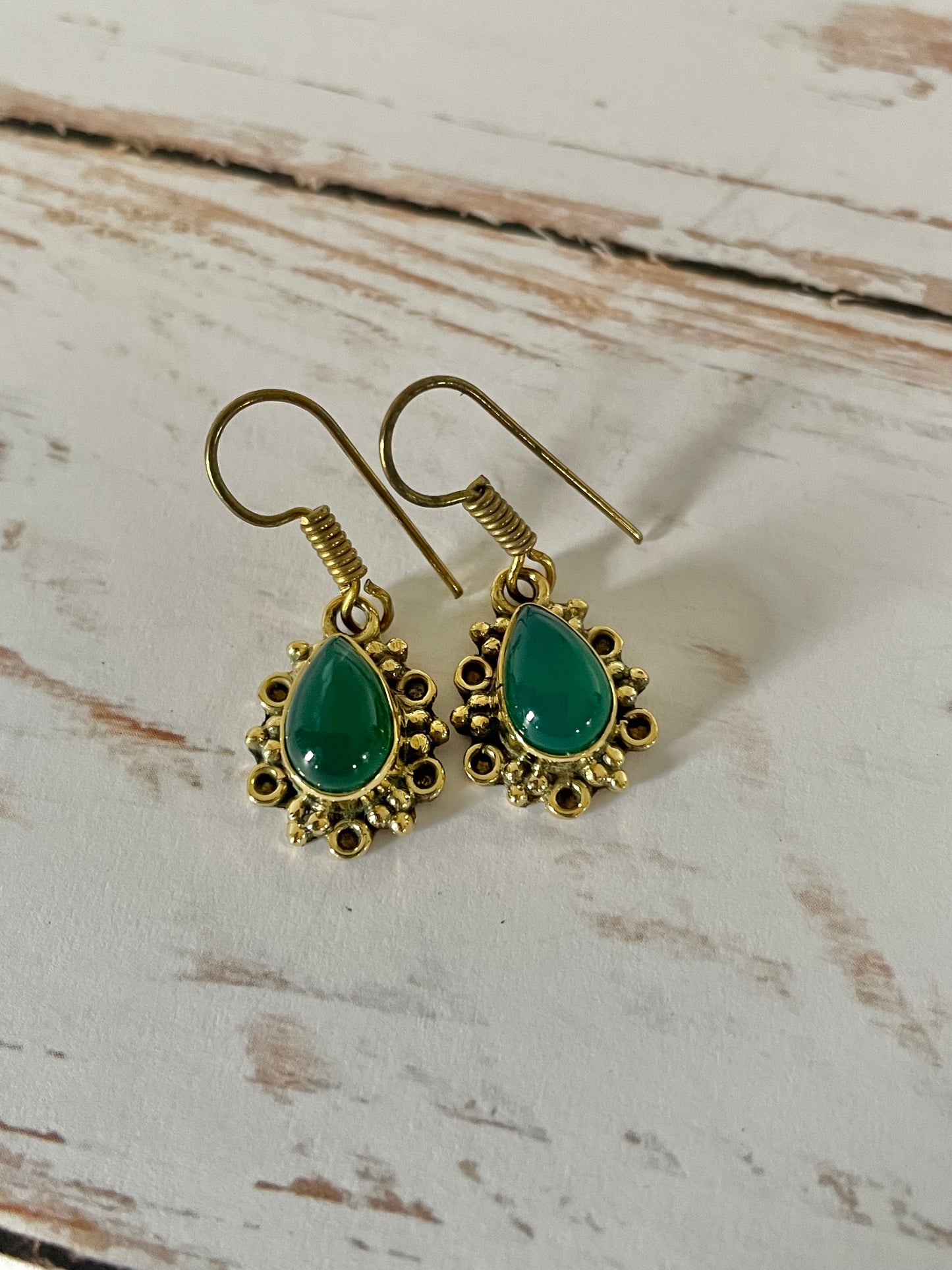 Green Onyx Brass Dangles