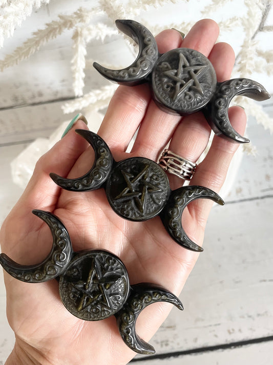 Golden Sheen Obsidian Triple Moon Phases