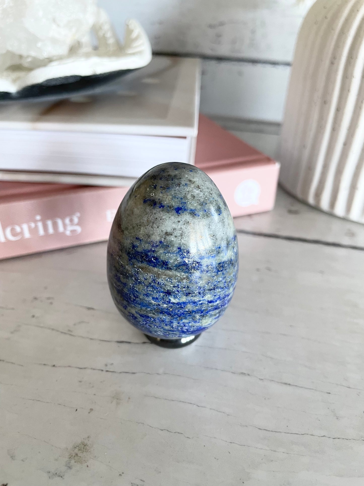 Lapis Lazuli Copper spiral egg includes holder