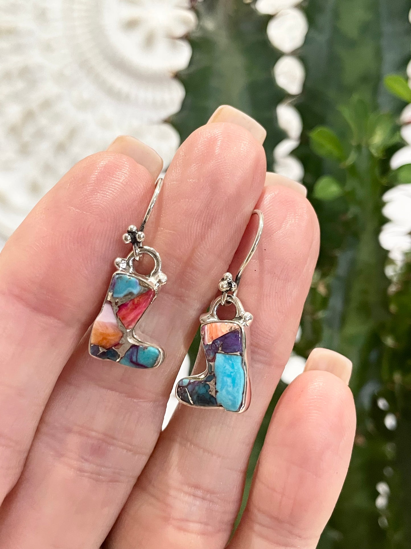Spiny Oyster/Copper Turquoise Cowboy Boot dangles