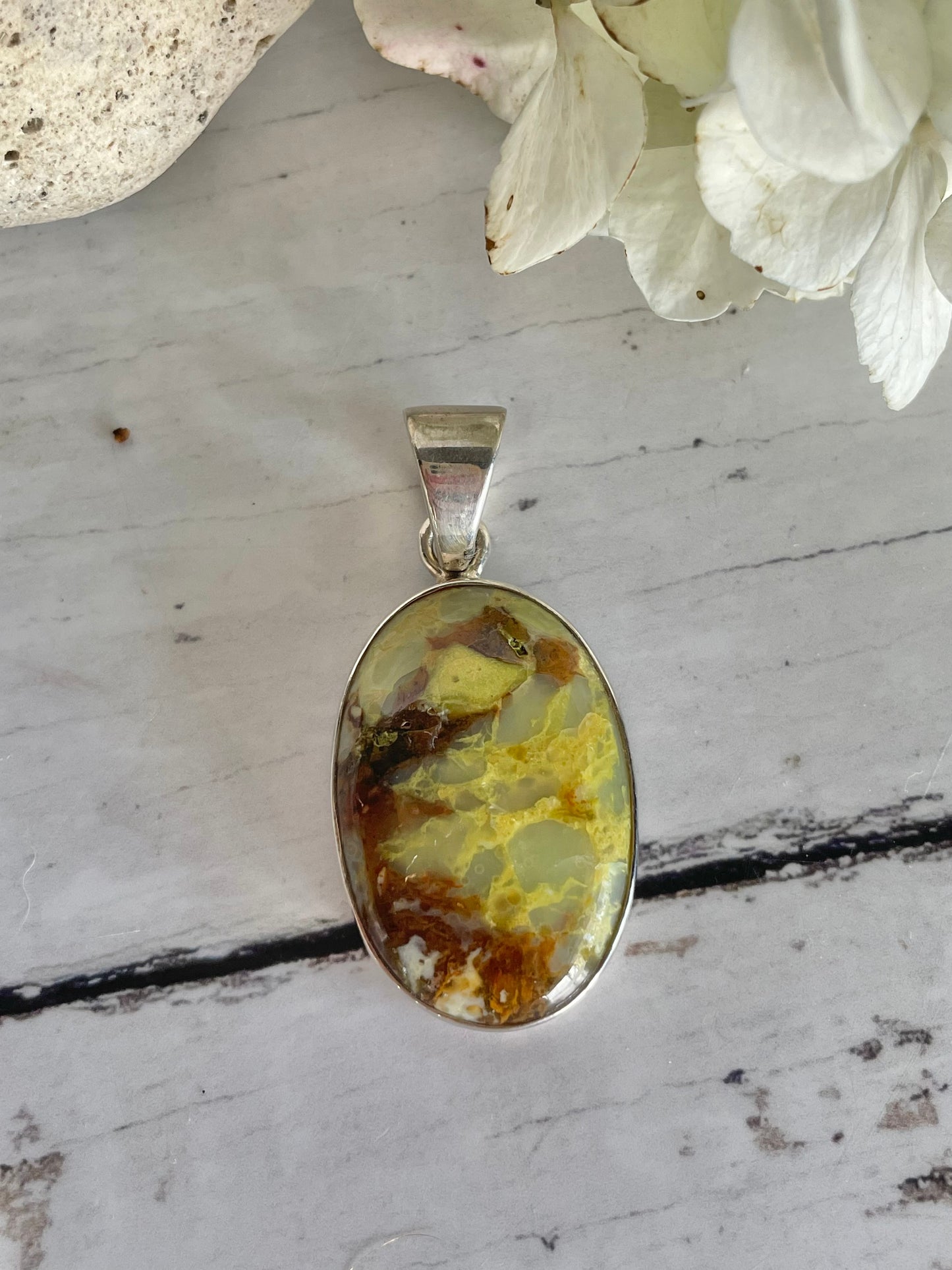 Madagascan Pistachio Opal Silver Pendant