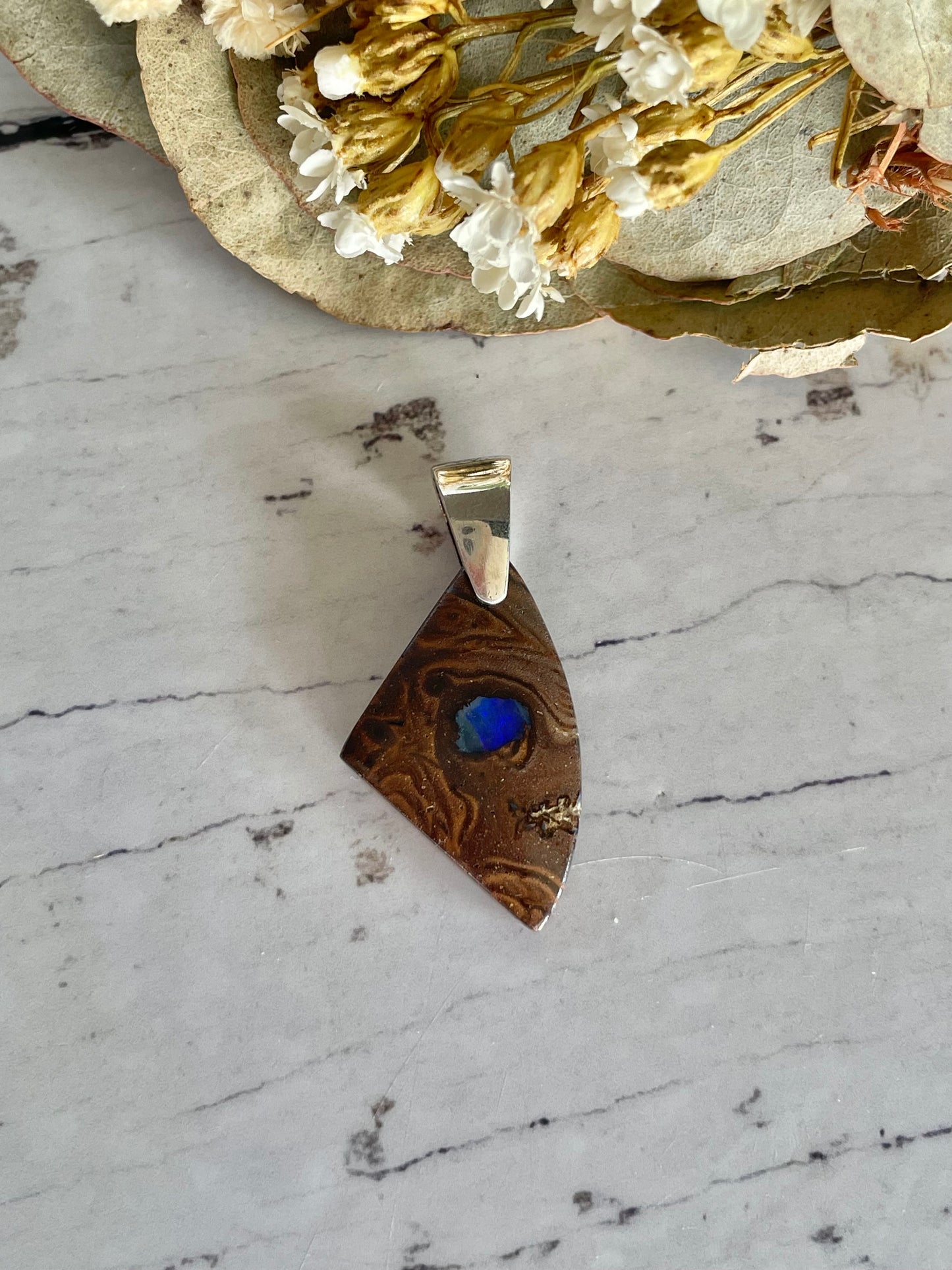 Australian Boulder Opal Silver Pendant