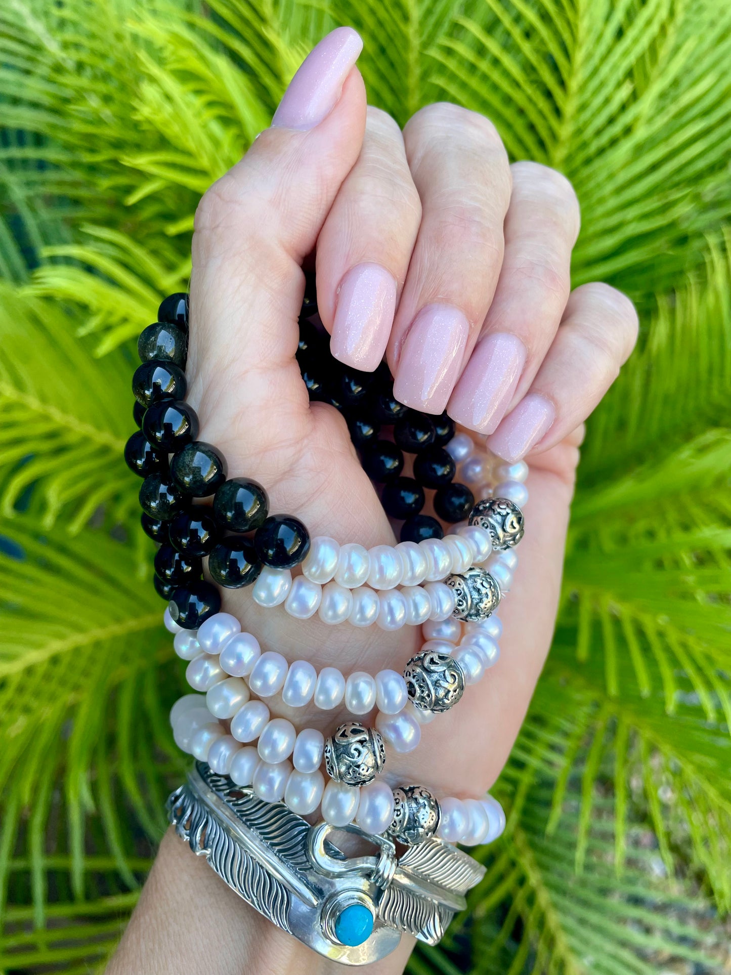 Pearl & Golden Obsidian gemstone Bracelet