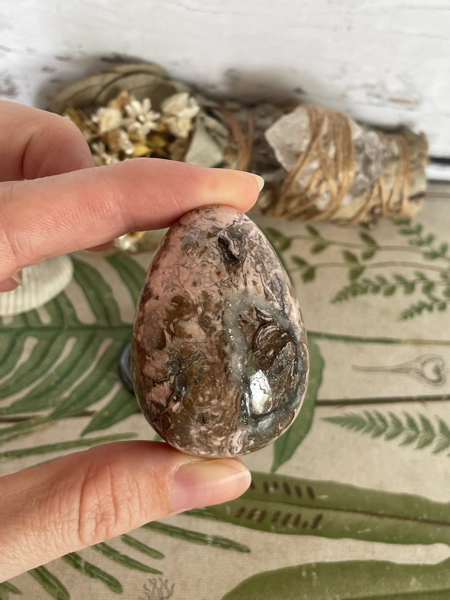 Rhodochrosite Egg Includes Hematite Ring