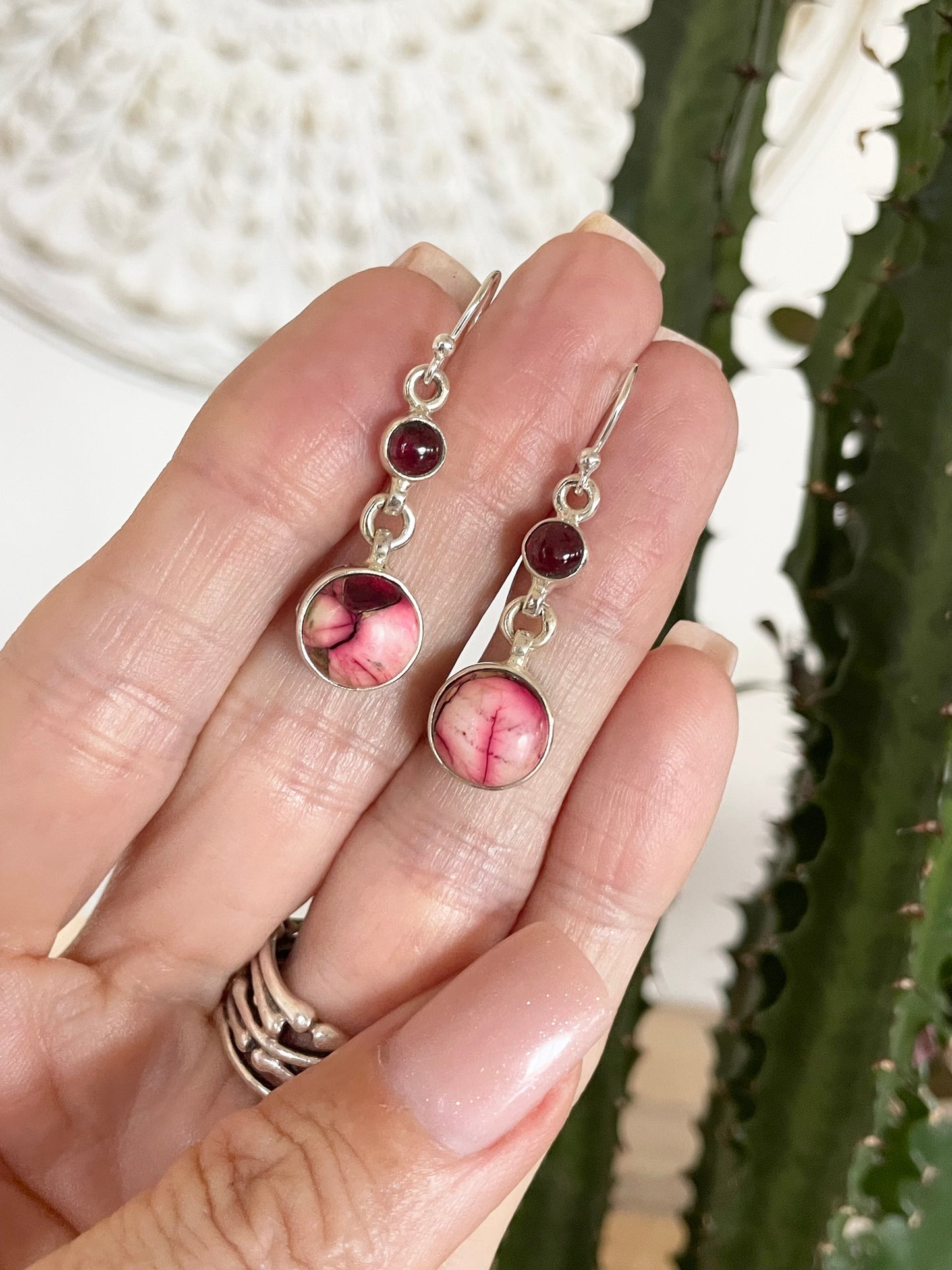 Rose Dahlia Kingman Turquoise/Garnet dangles