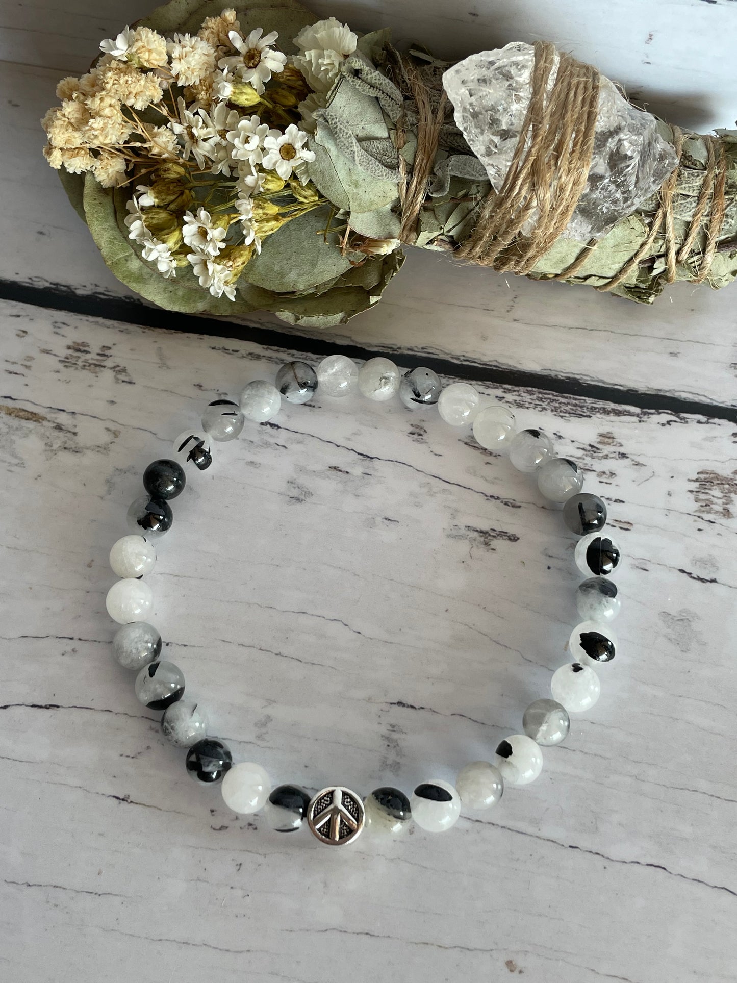 Black Tourmaline in Quartz Healing Anklet ~ Yin/Yang ©️