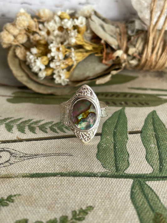 Abalone Shell Silver Adjustable Ring