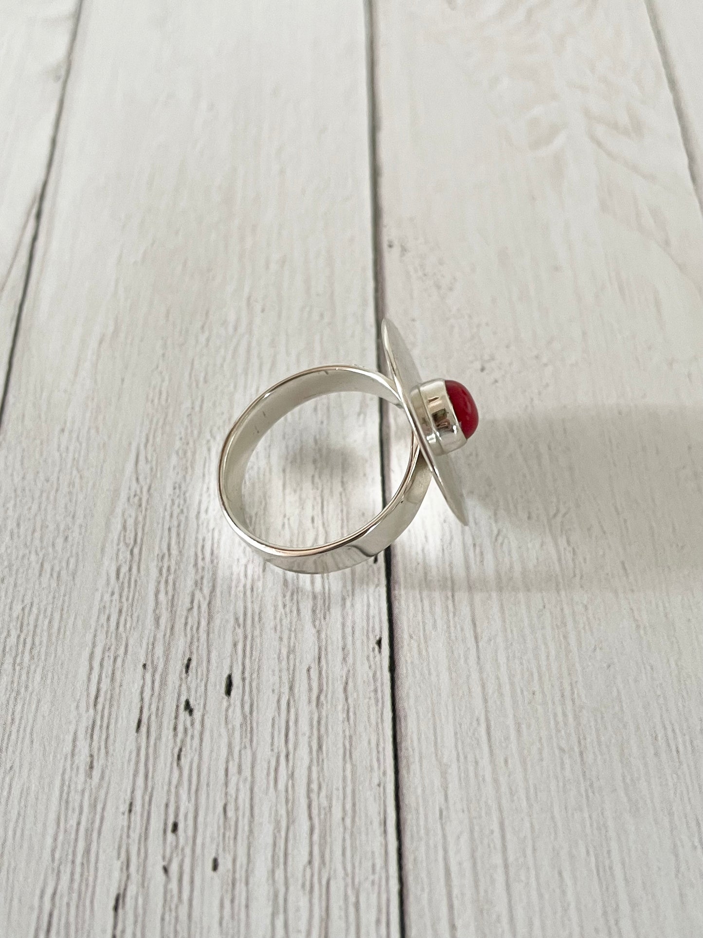 S&M Red Coral Ring ~ size 8