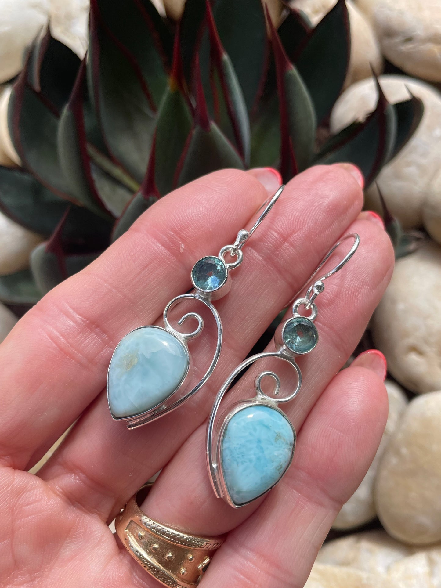 Larimar & Topaz Dangles
