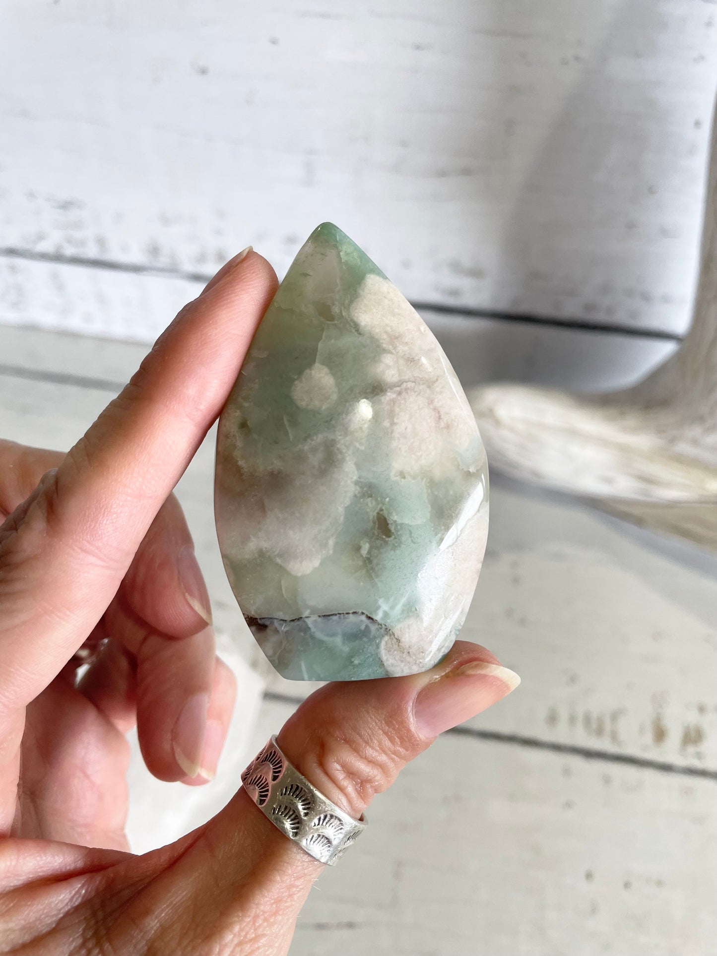 Green Flower Agate Dome