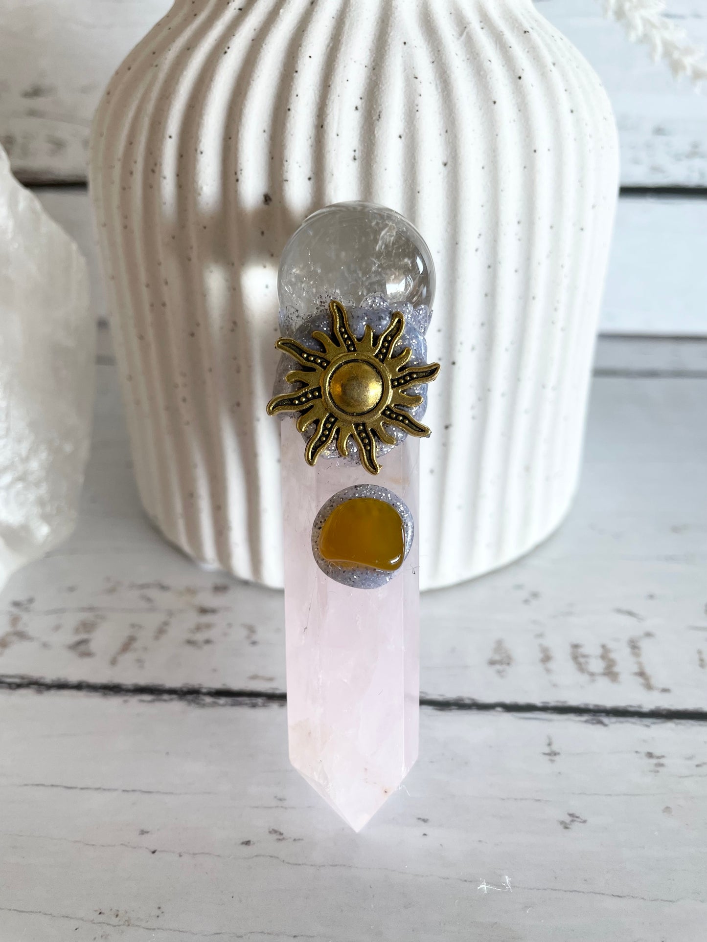 Rose Quartz with Clear Quartz Wand
