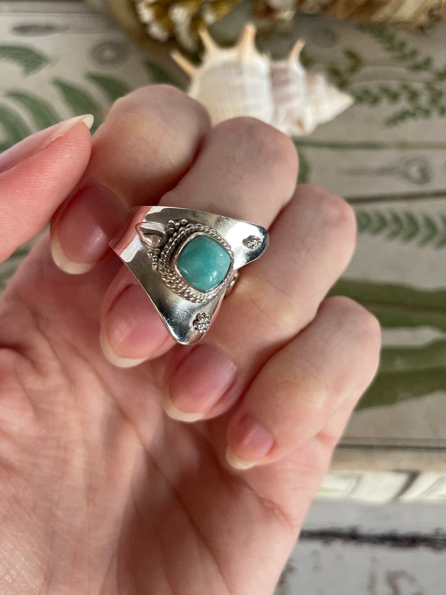 Amazonite Silver Fixed Ring