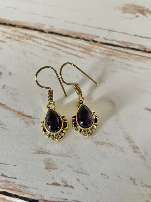 Amethyst Brass Dangles
