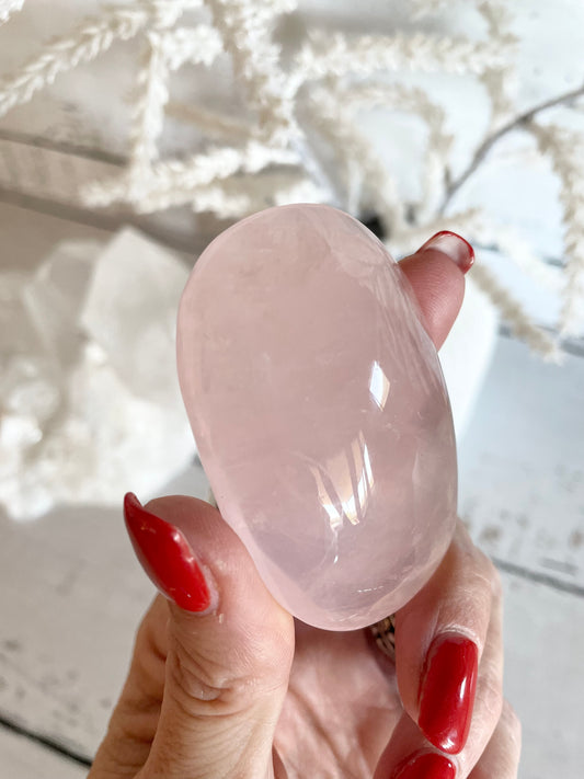 Rose Quartz Pillow Palm Stone
