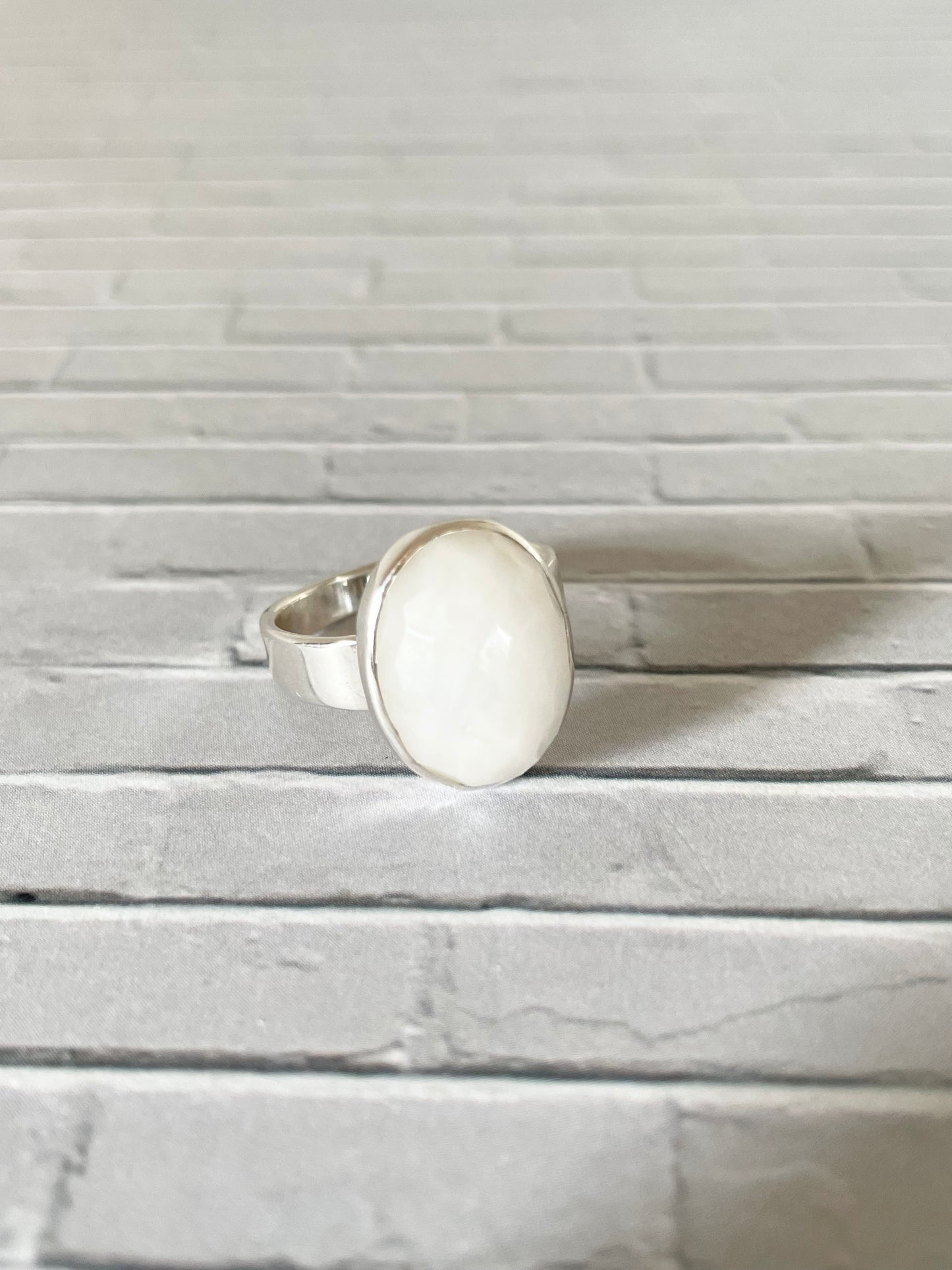 Faceted White Quartz Silver Ring ~ size 7.5