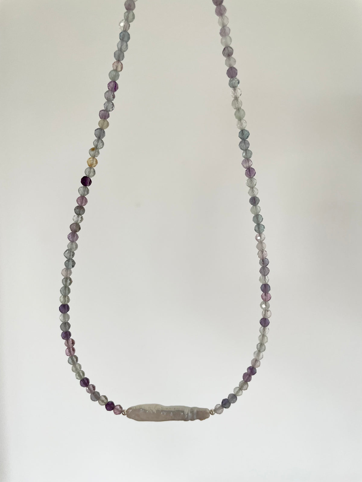Sterling silver Faceted Rainbow Fluorite & Pearl Choker