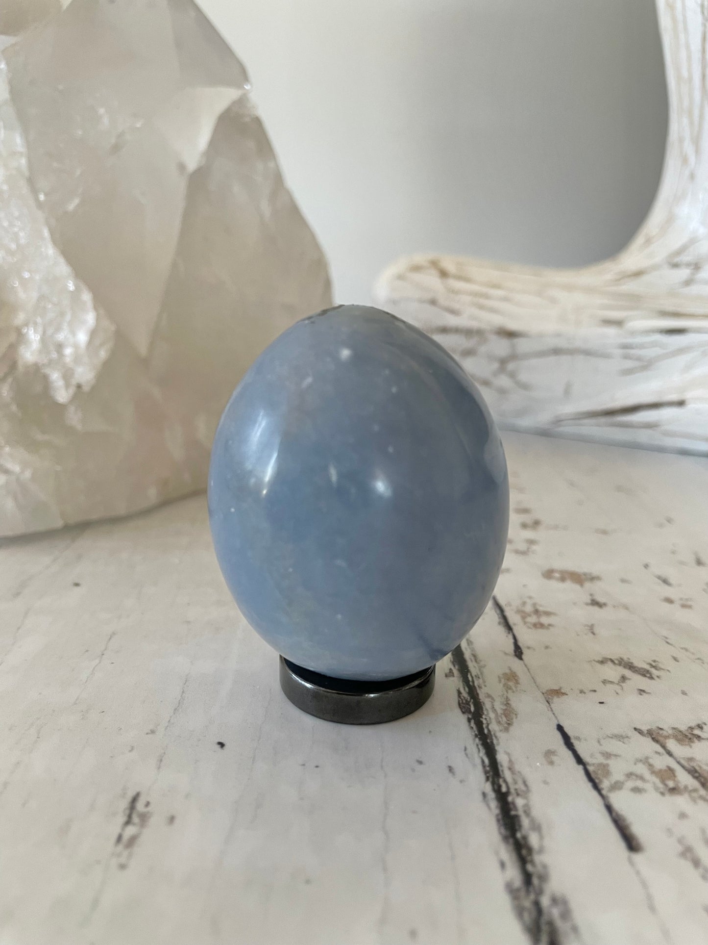 Angelite Egg Includes Hematite Ring