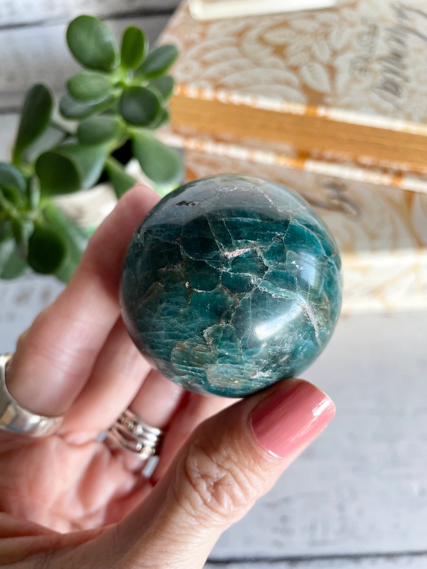 Apatite Sphere Includes Wooden Holder