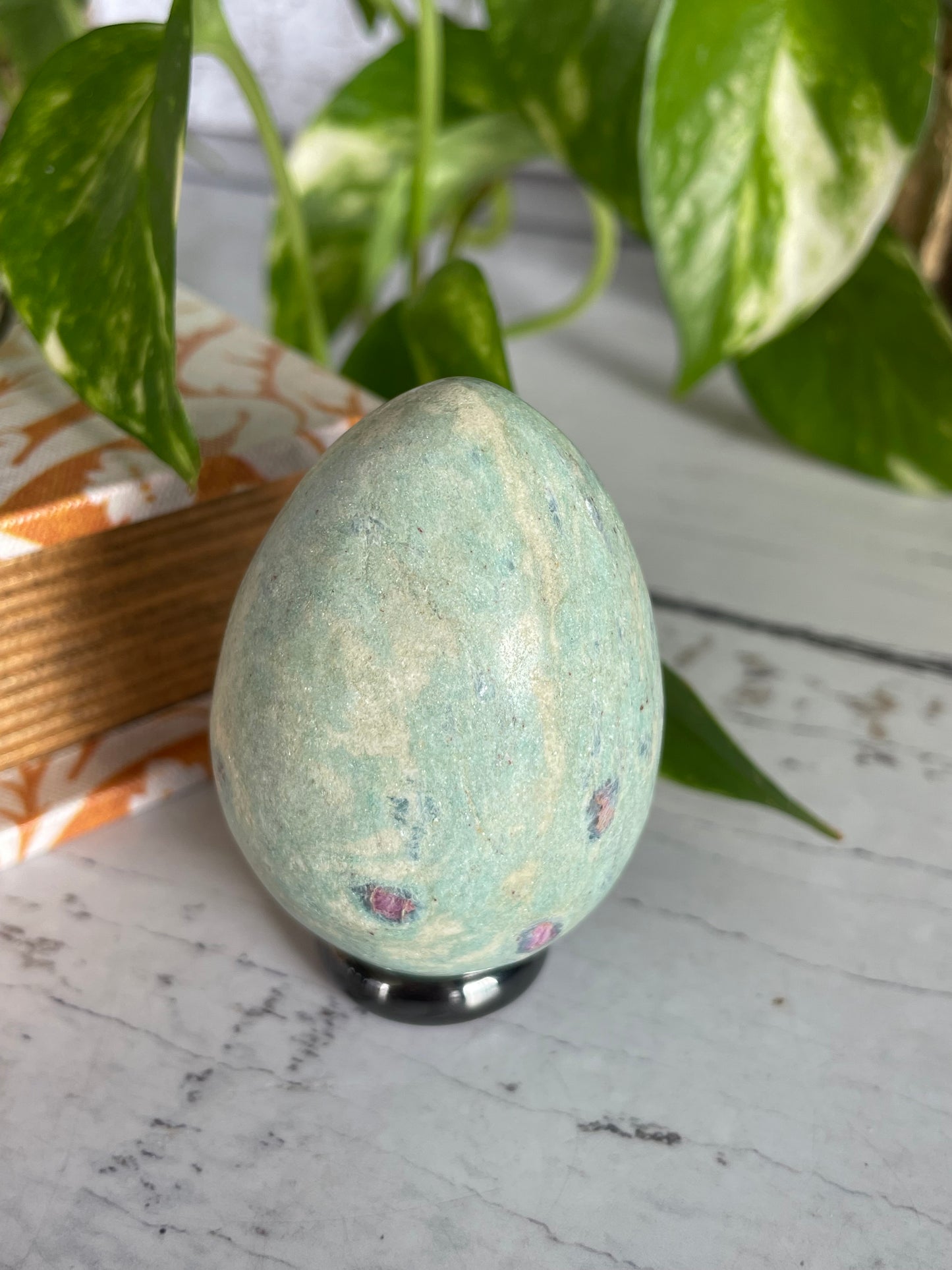 Ruby Fuchsite Egg Includes Hematite Ring