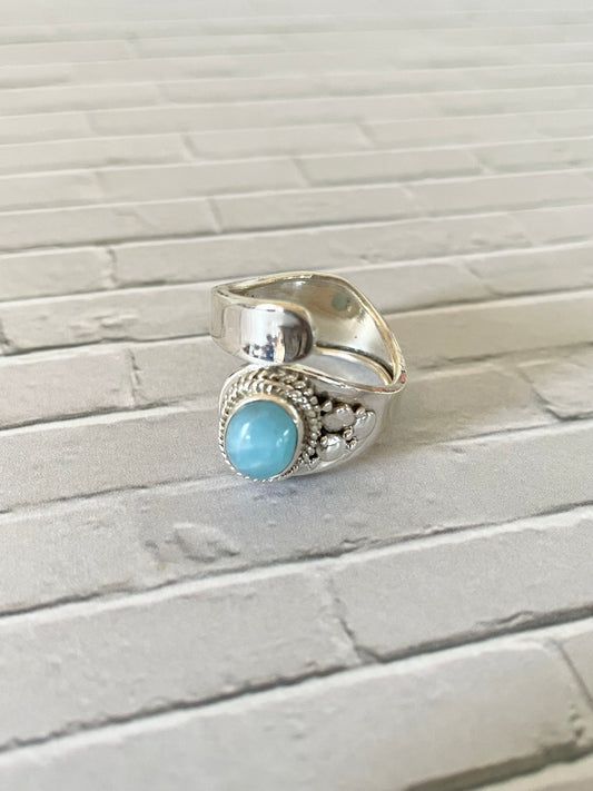 Aquamarine adjustable ring ~ size 6.5-10
