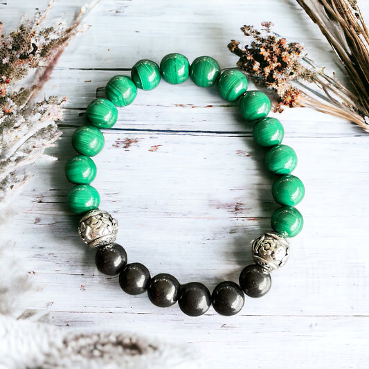 Shungite & Malachite Healing Bracelet ~ FOREST FAE