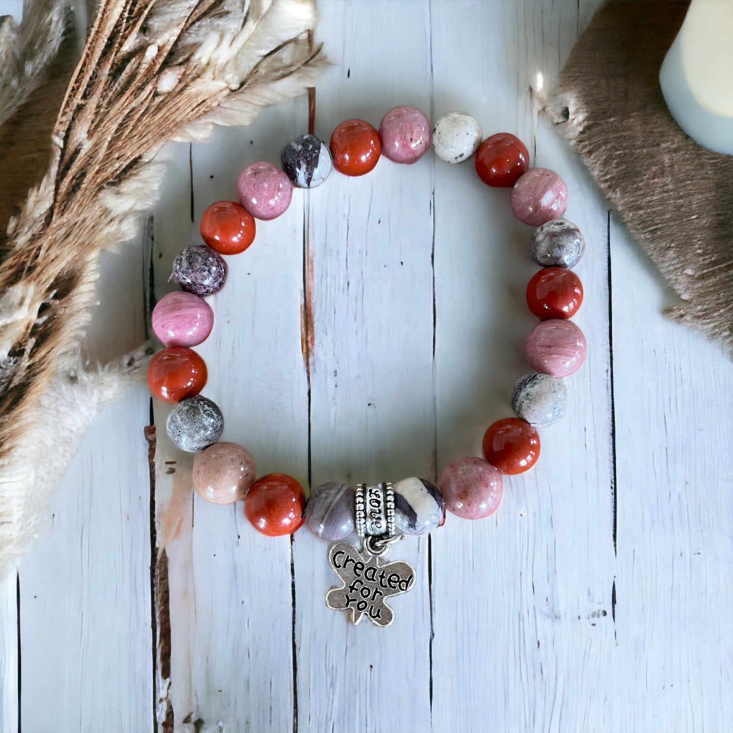 Crystal Trio Bracelet ~ Red Jasper, Rhodonite & Porcelain Jasper ~ Earth Mama