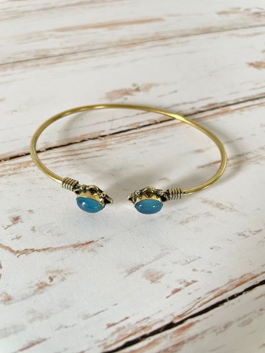 Blue Chalcedony Brass Cuff ~ Adjustable