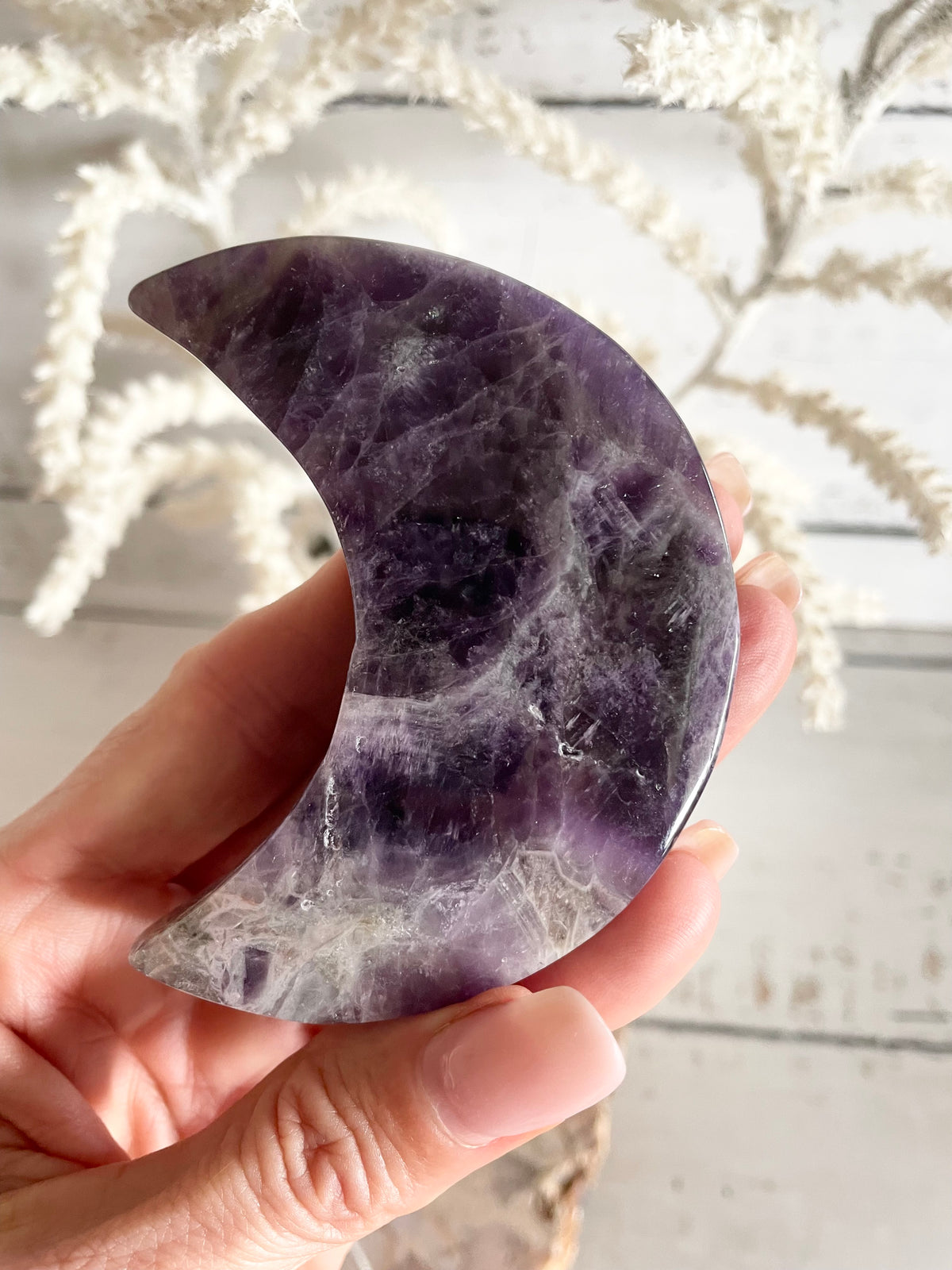 Chevron Amethyst Crescent Moon includes stand