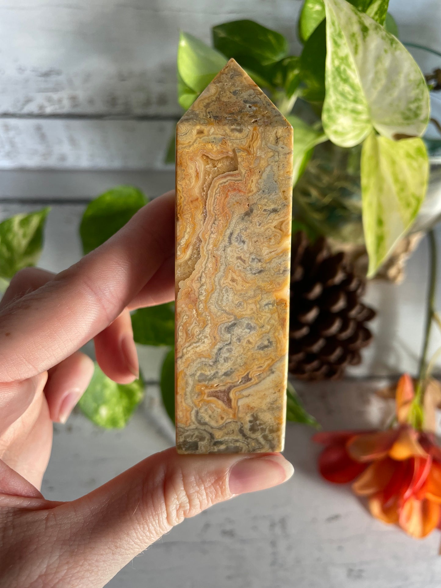 Golden Crazy Lace Agate Obelisk