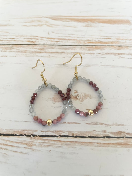 Garnet, Rhodonite, Labradorite Faceted Earrings - Made by Wayne