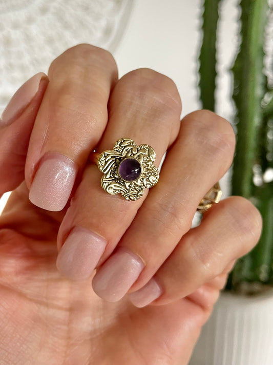 Amethyst Brass Ring - Size 6
