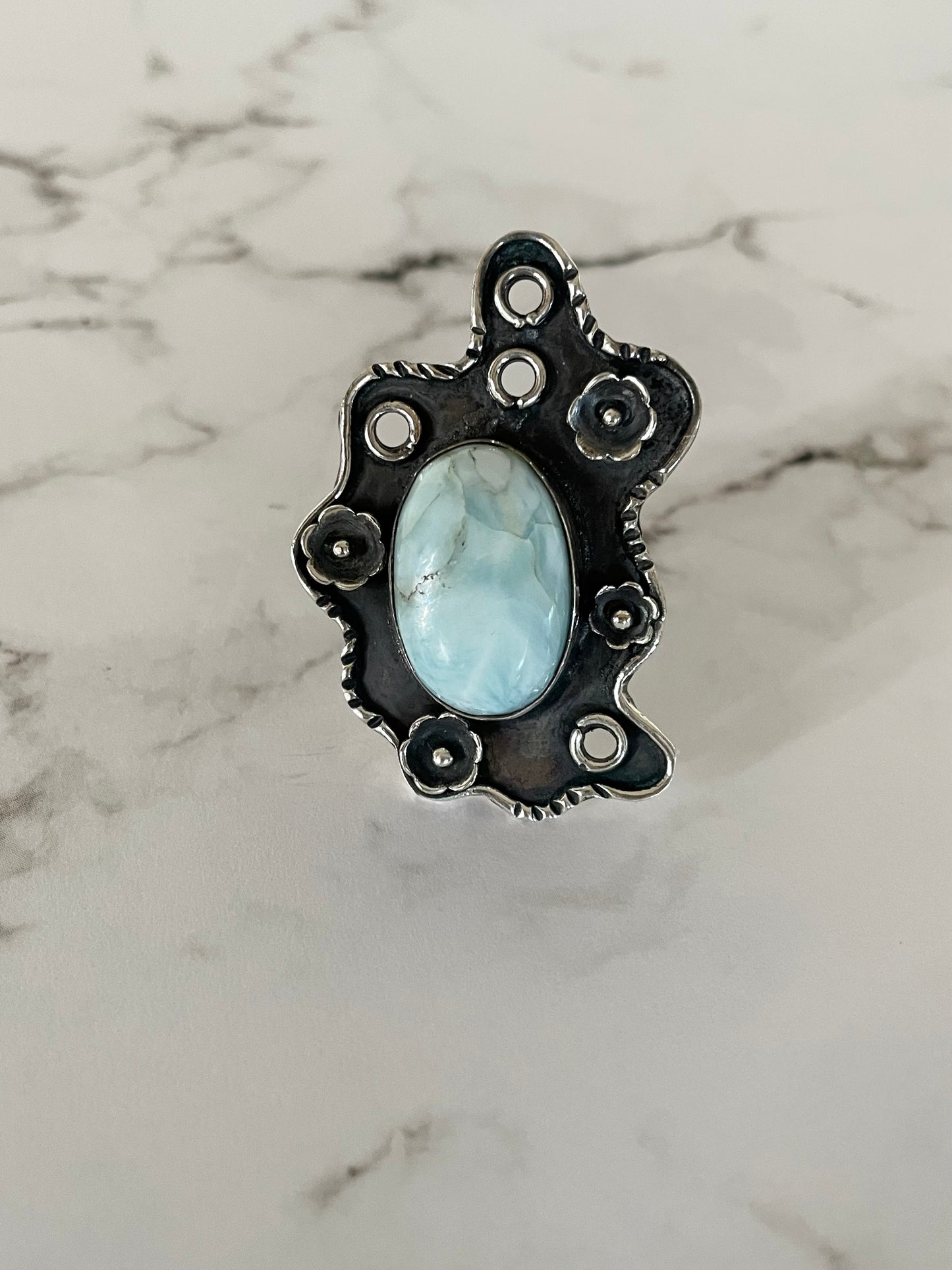 Larimar Patina Ring ~ Fixed size 8.5
