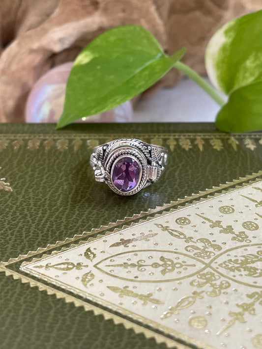 Poison Locket Silver Ring ~ Amethyst