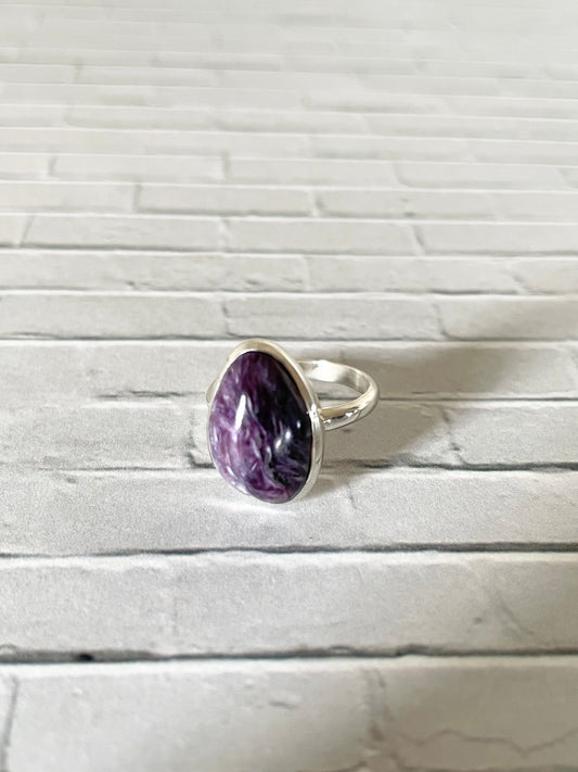 Charoite Silver Ring ~ size 5.5