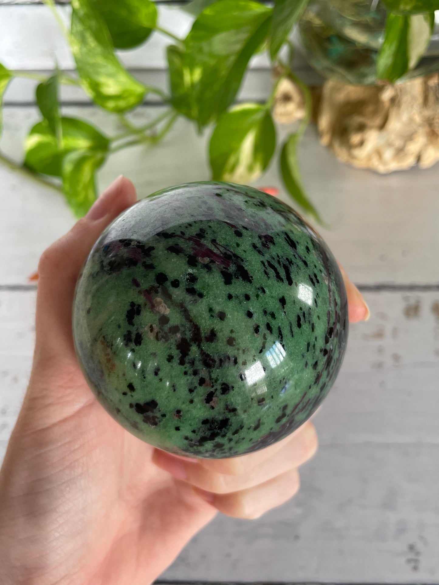 Ruby Zoisite Sphere Includes Wooden Holder