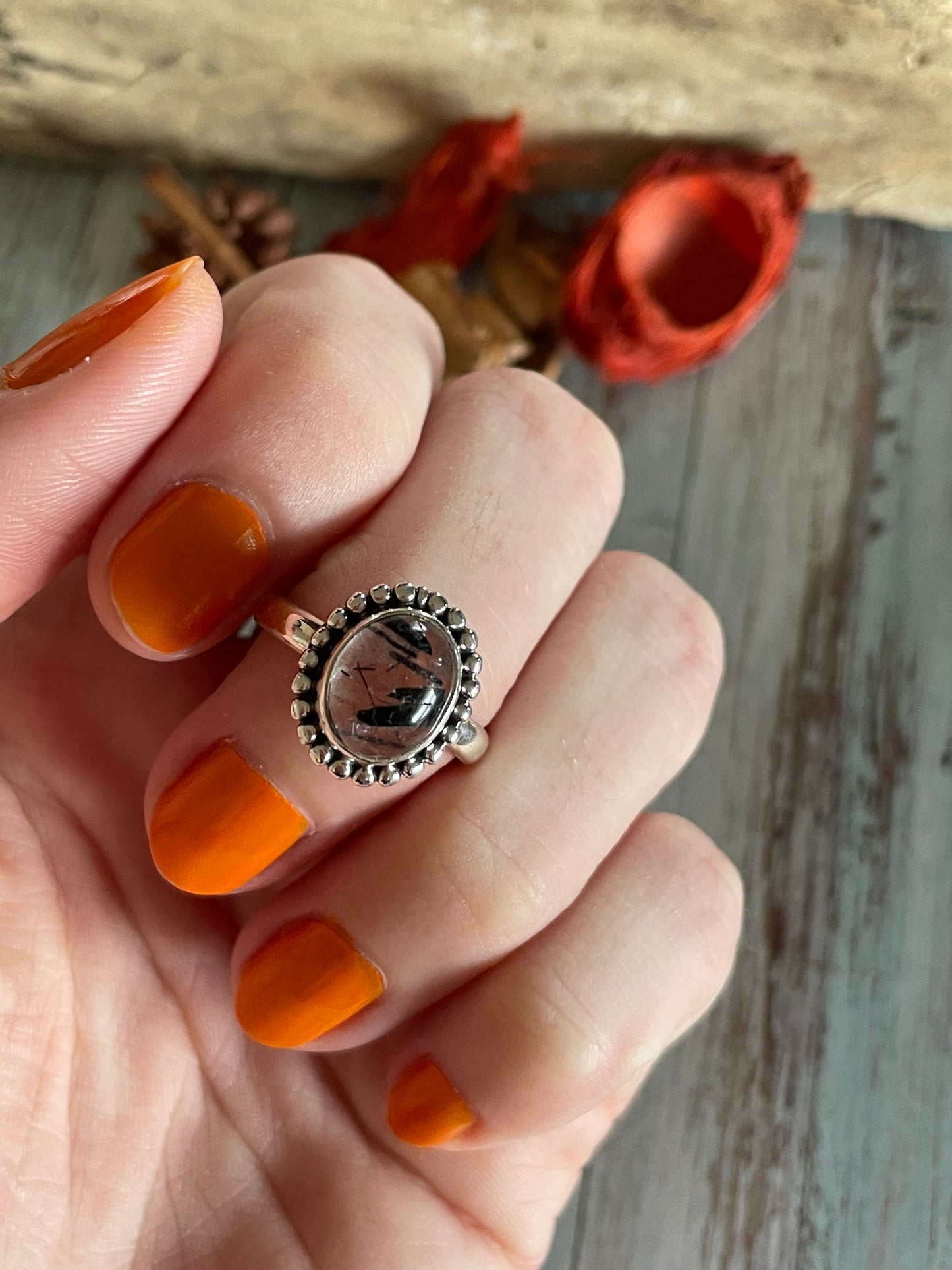 Tourmaline in Quartz Silver Ring