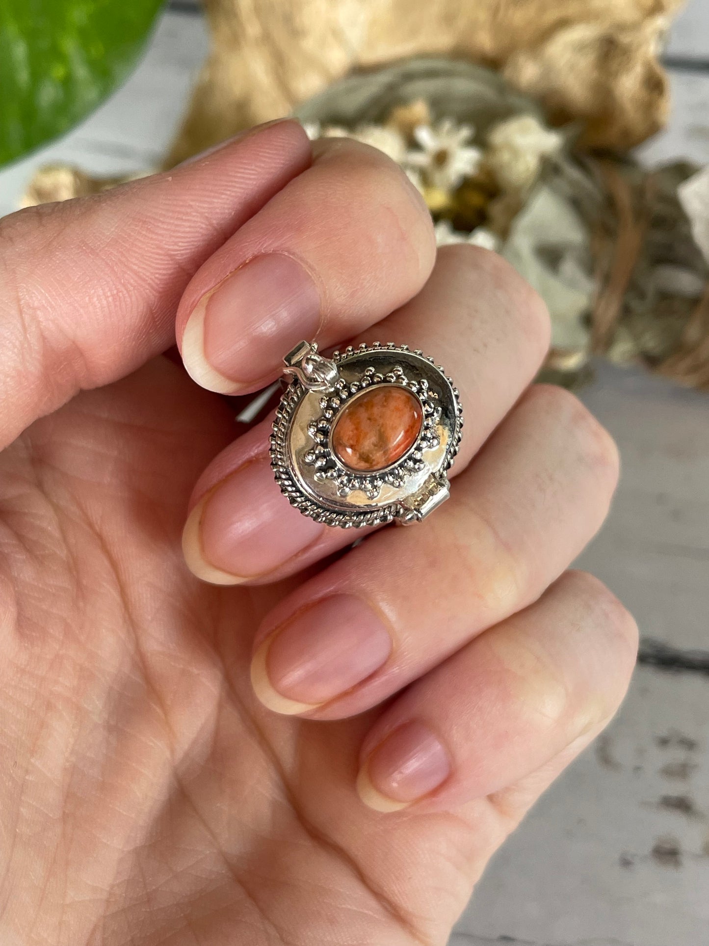 Poison Locket Silver Ring ~ Mojave Red Turquoise